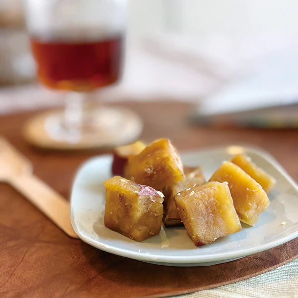 Japanese Naruto Kintoki sweet potato snack served with tea for healthy dessert time