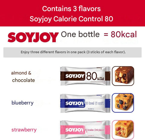Otsuka SOYJOY 80 kcal nutrition bars in Almond Chocolate Blueberry and Strawberry flavors