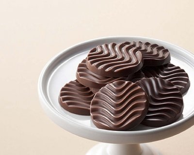Close-up of ROYCE' Sweet and Milk chocolate pieces showcasing their smooth texture