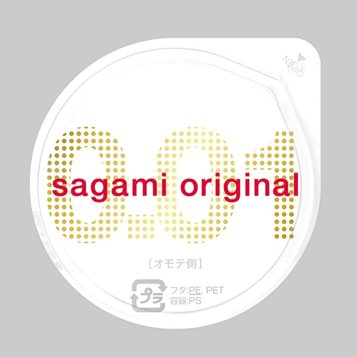 Close up of Sagami Original 0.01 non latex condom thin material