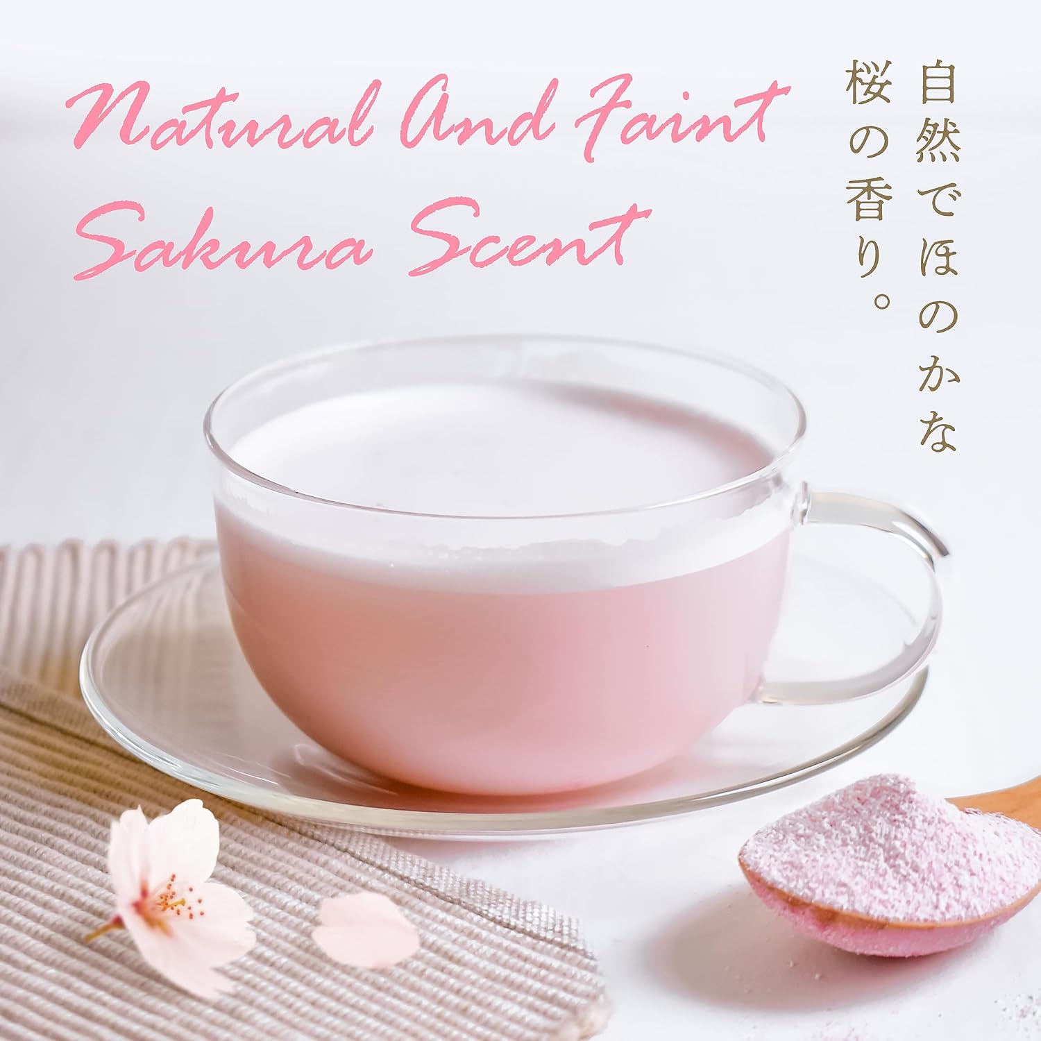Sakura latte powder being mixed with hot water to prepare a cherry blossom drink