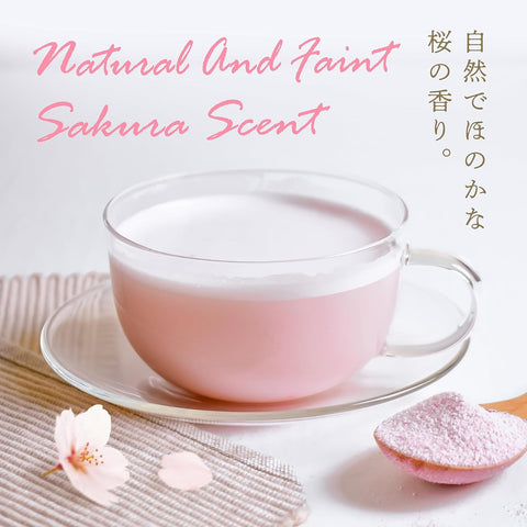 Sakura latte powder being mixed with hot water to prepare a cherry blossom drink