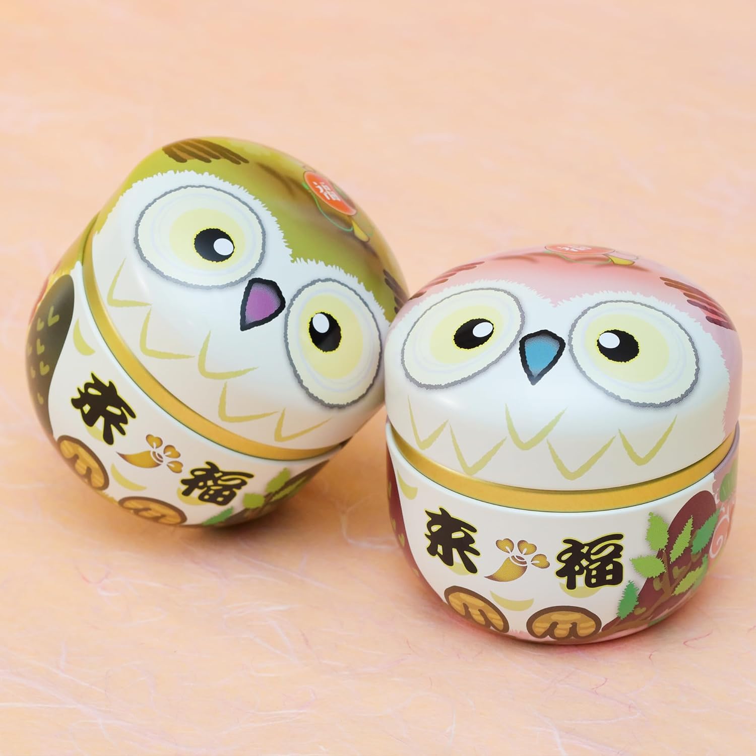 Shizuoka Fukamushi deep-steamed green tea gift box with two decorative owl cans
