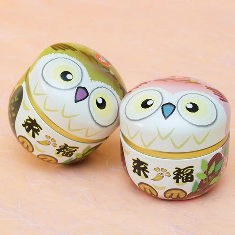 Shizuoka Fukamushi deep-steamed green tea gift box with two decorative owl cans