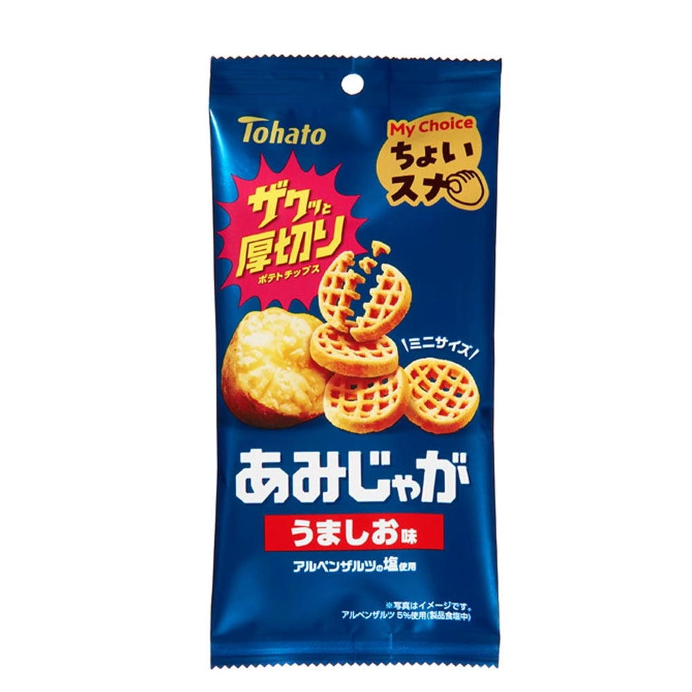 Tohato Amijaga Umashio potato snack pack of 6 with savory Japanese flavor